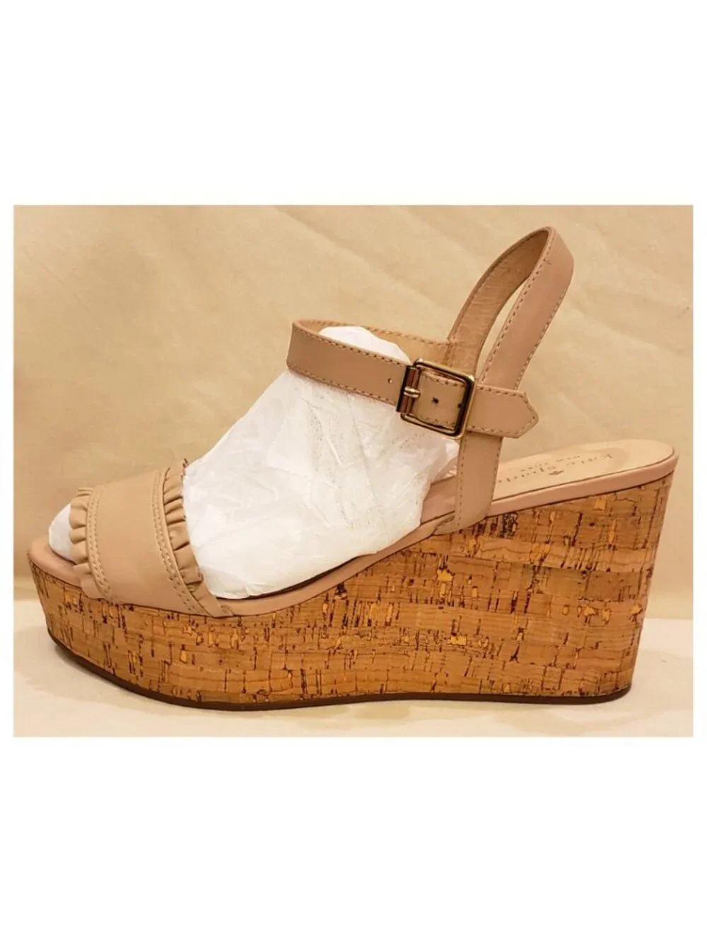 Kate Spade New York Cork Wedge Platform Sandals Size 9M Nude/Beige Leather